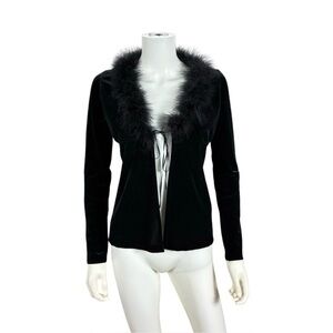 Necessary Objects Vintage 90's Black Velvet Feather Collar Cardigan